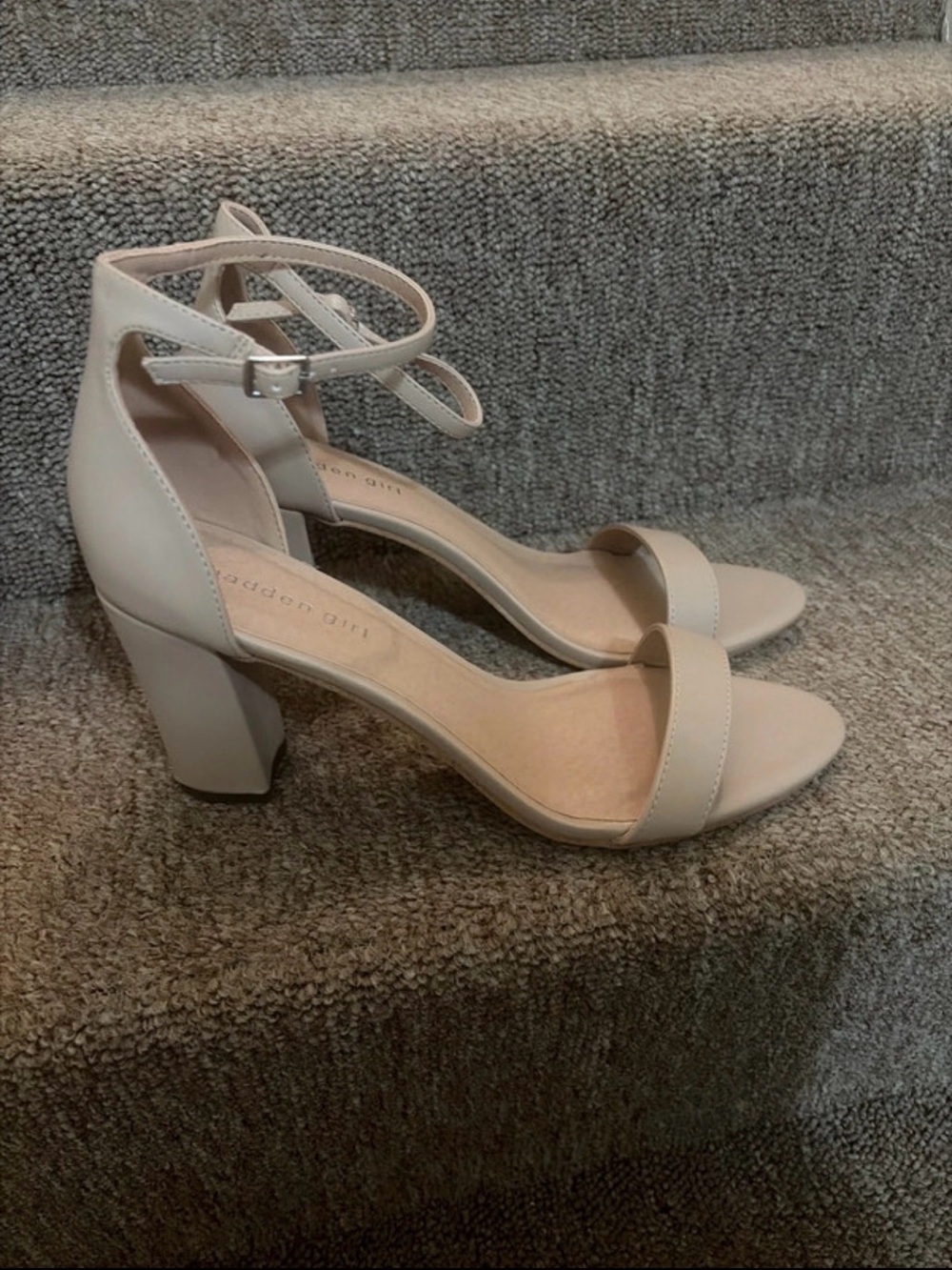 Madden Girl Light Nude Ankle-Strap Block Heels